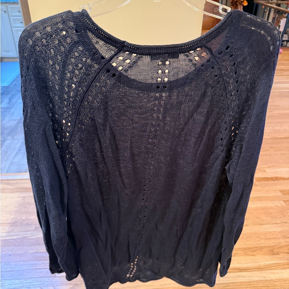 Avalin Navy Open Knit Sweater Women’s Size L Lightweight